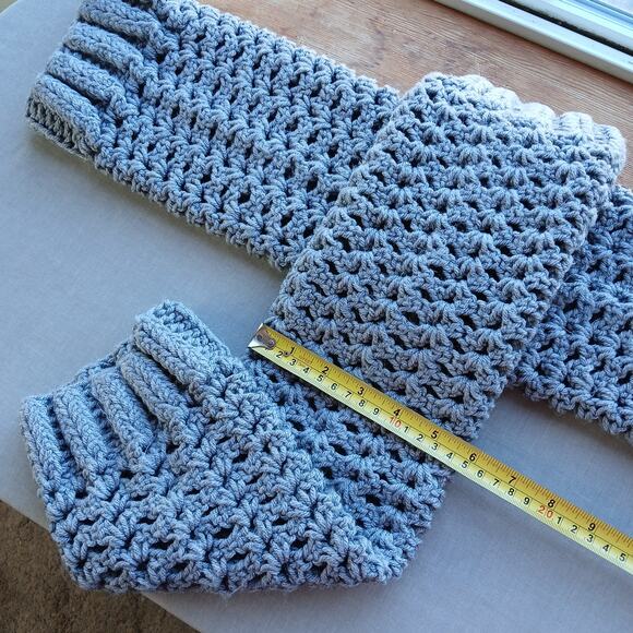 Oxford Grey Leg Warmers OSFM crochet warm thick chunky over knee dance premade - Picture 8 of 9